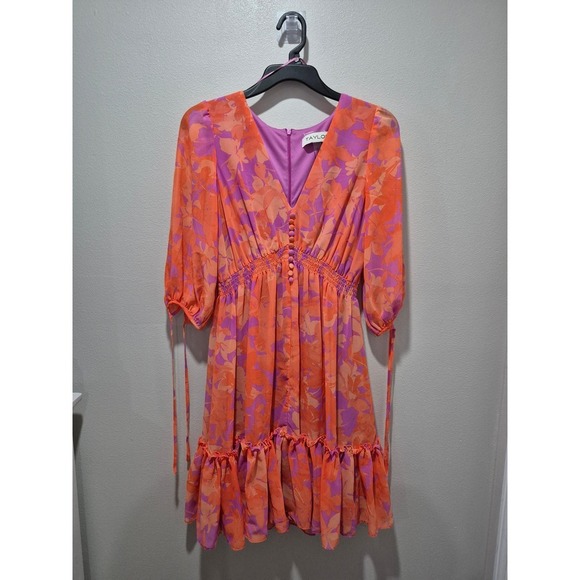 Taylor Dresses & Skirts - Taylor Bohemian Floral Print V Neck Button Front Tiered Ruffle Mini Dress